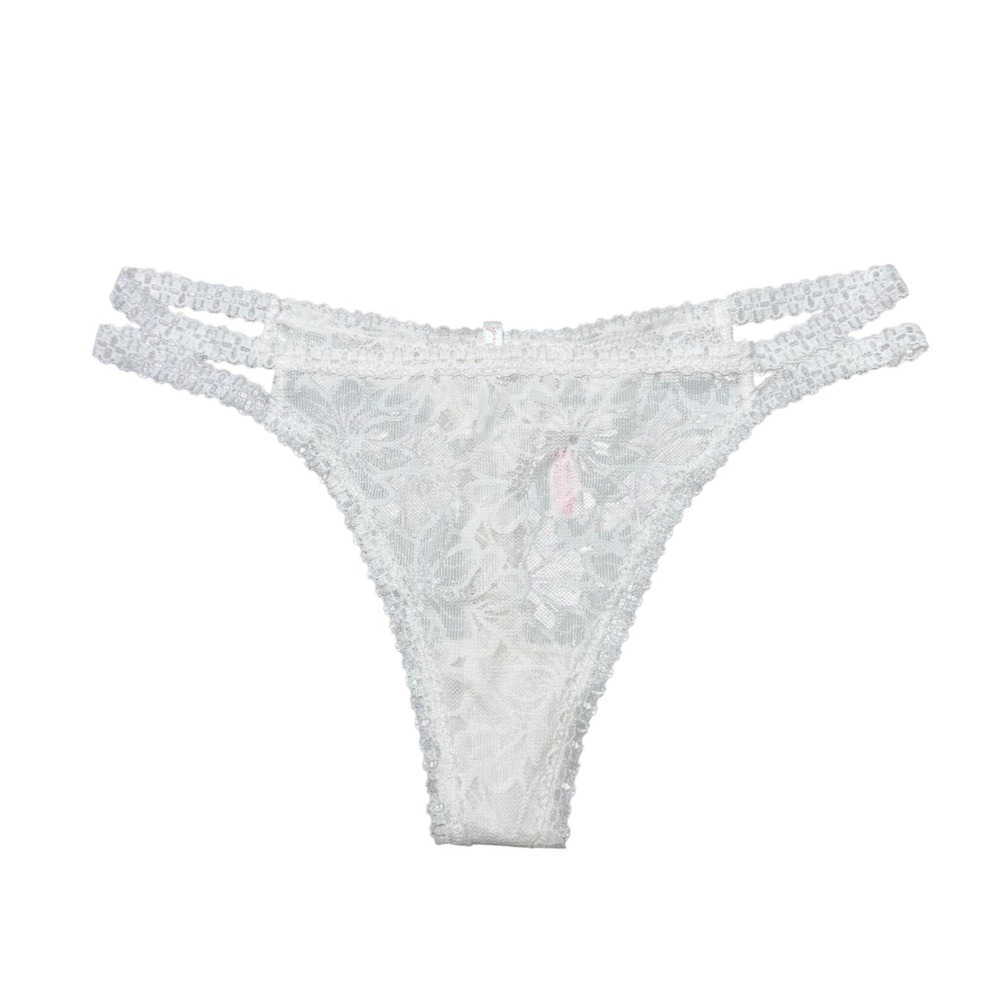 Victoria's Secret Pink Floral White Lace Thong Panties Bridal Coquette NWT